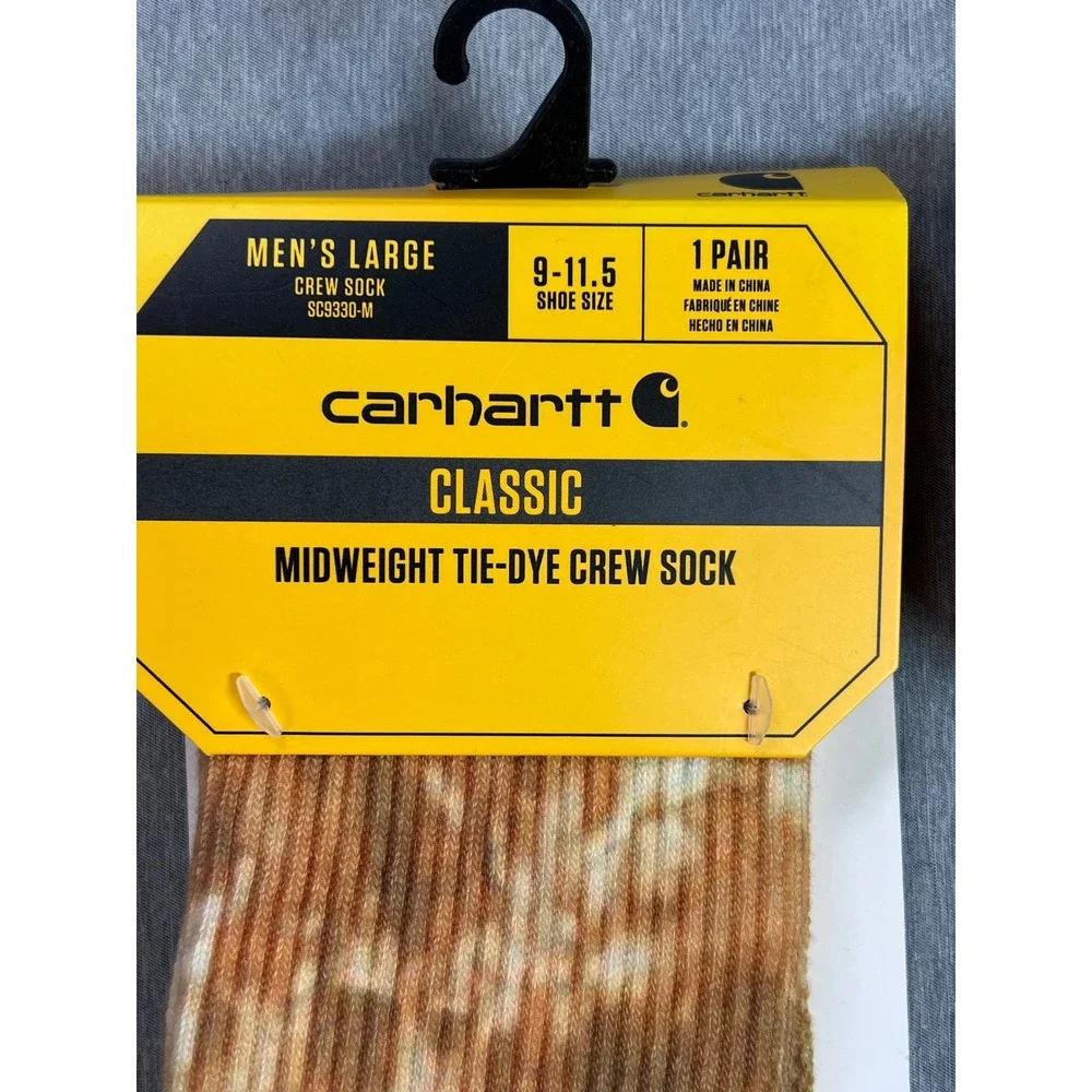 Carhartt Men 2 Pair Tie Dye Crew Socks Malt Khaki Midweight Large Mens 9-11.5
